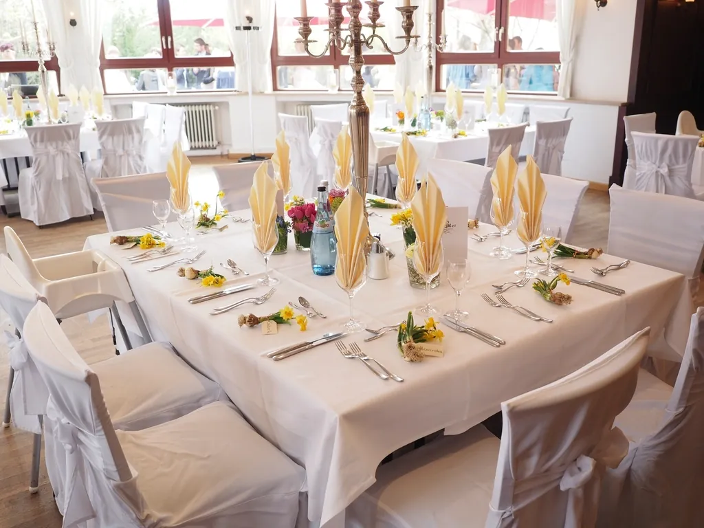 Elegant wedding table with candelabra and white florals