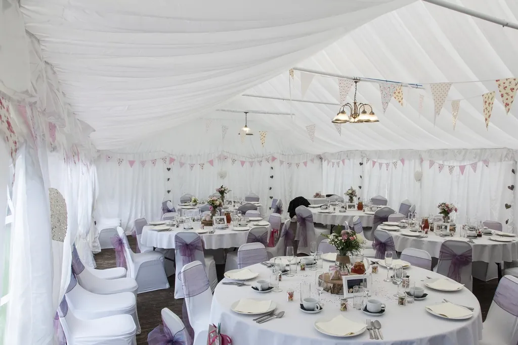 Wedding reception under a white tent